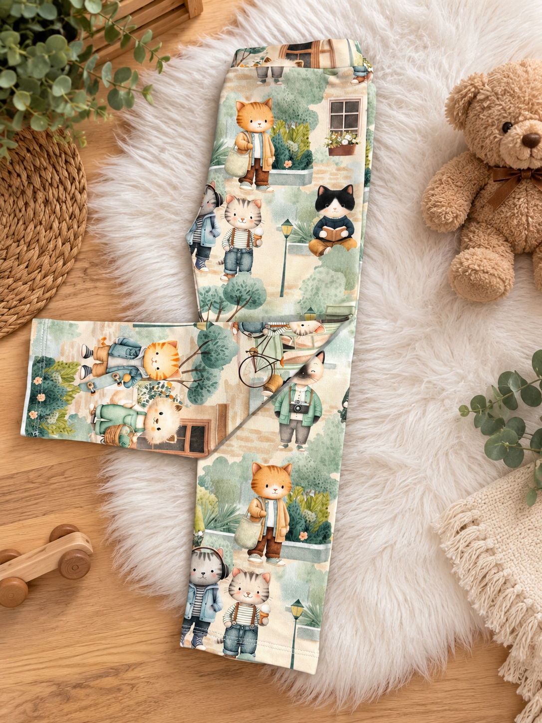 Girls Green Cats Leggings