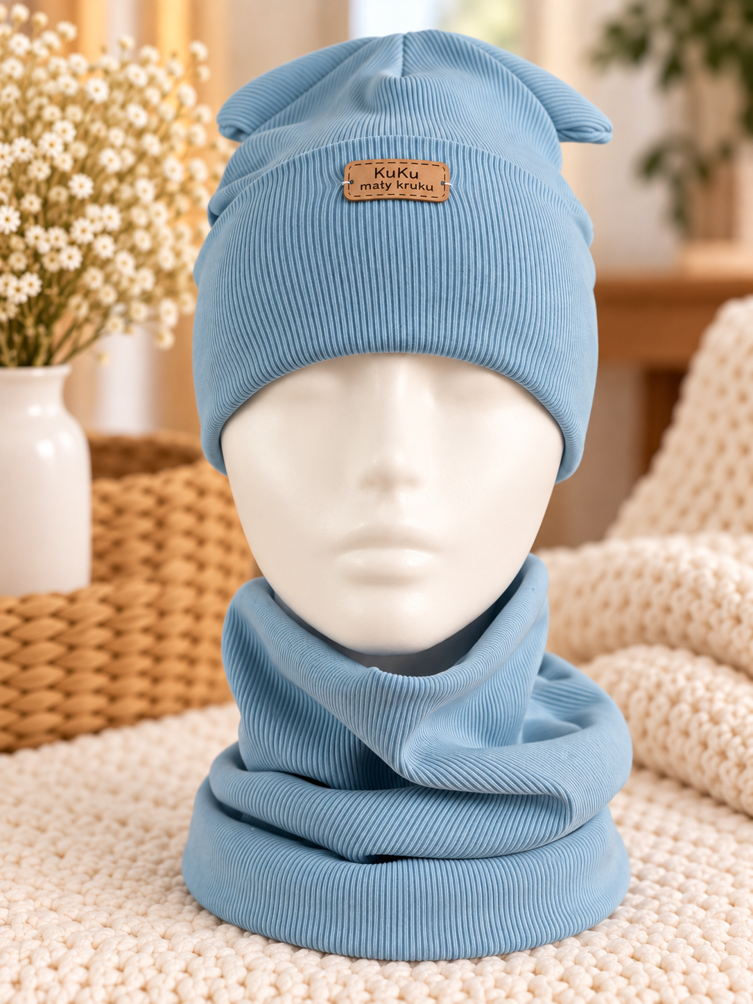 Boys Light Blue Hat Set with Bear Ears