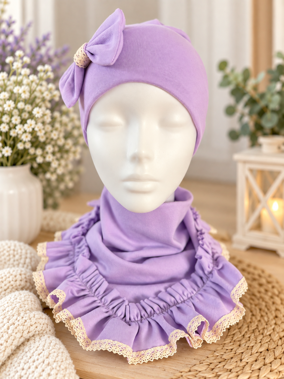 Girls Lavender Hat Set with Bow