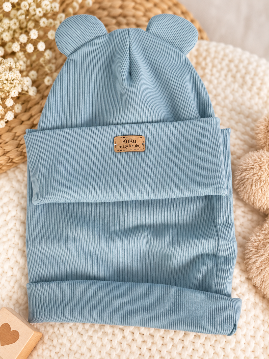 Boys Light Blue Hat Set with Bear Ears