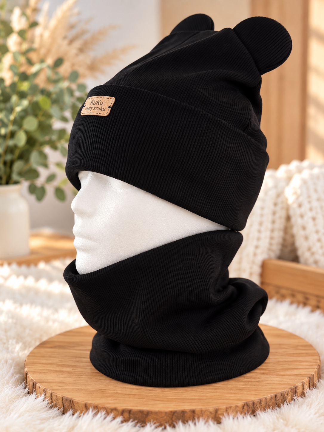 Boys Black Hat Set with Bear Ears