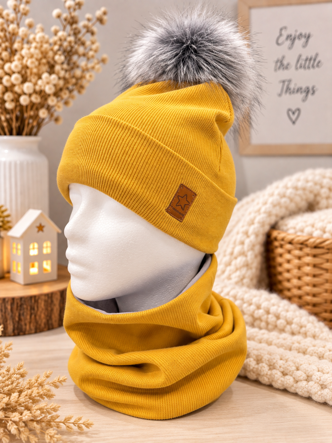 Boys Yellow Fleece Hat Set