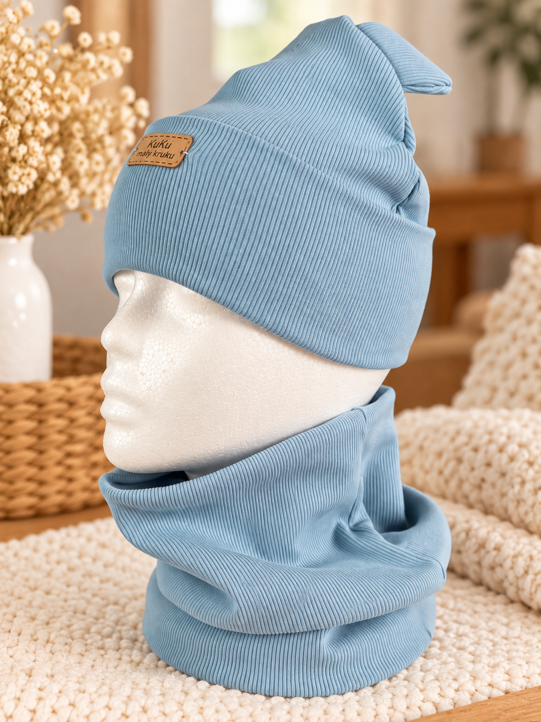 Boys Light Blue Hat Set with Bear Ears