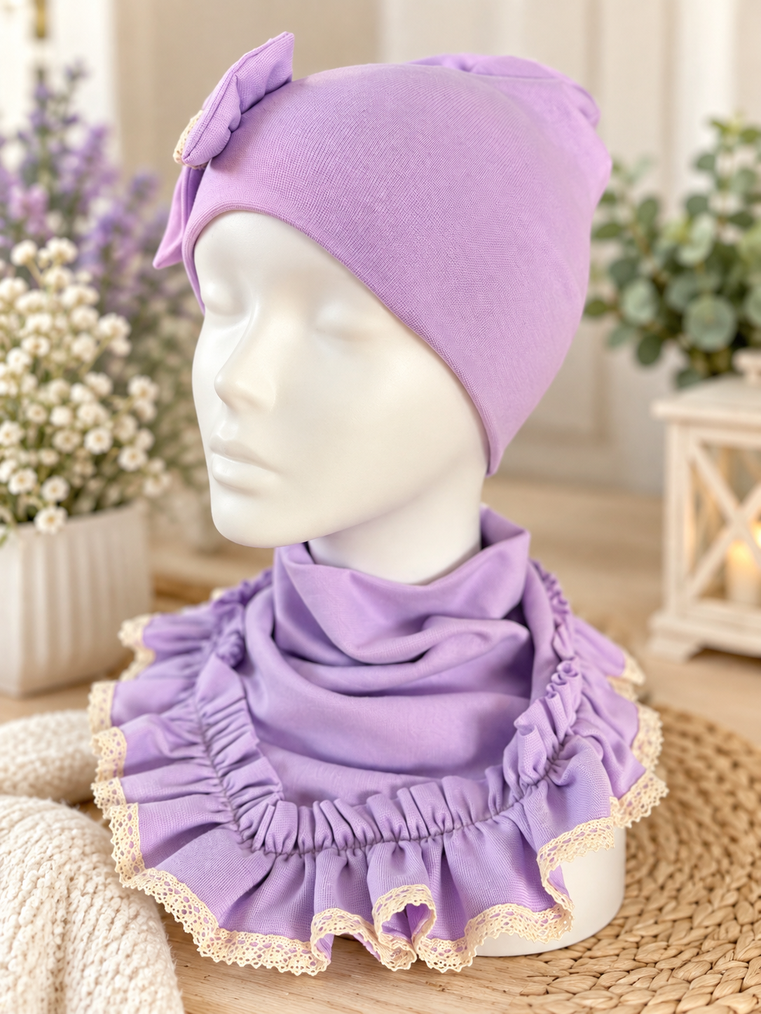 Girls Lavender Hat Set with Bow