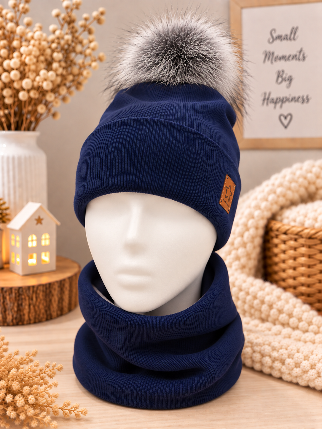 Boys Dark Blue Fleece Hat Set