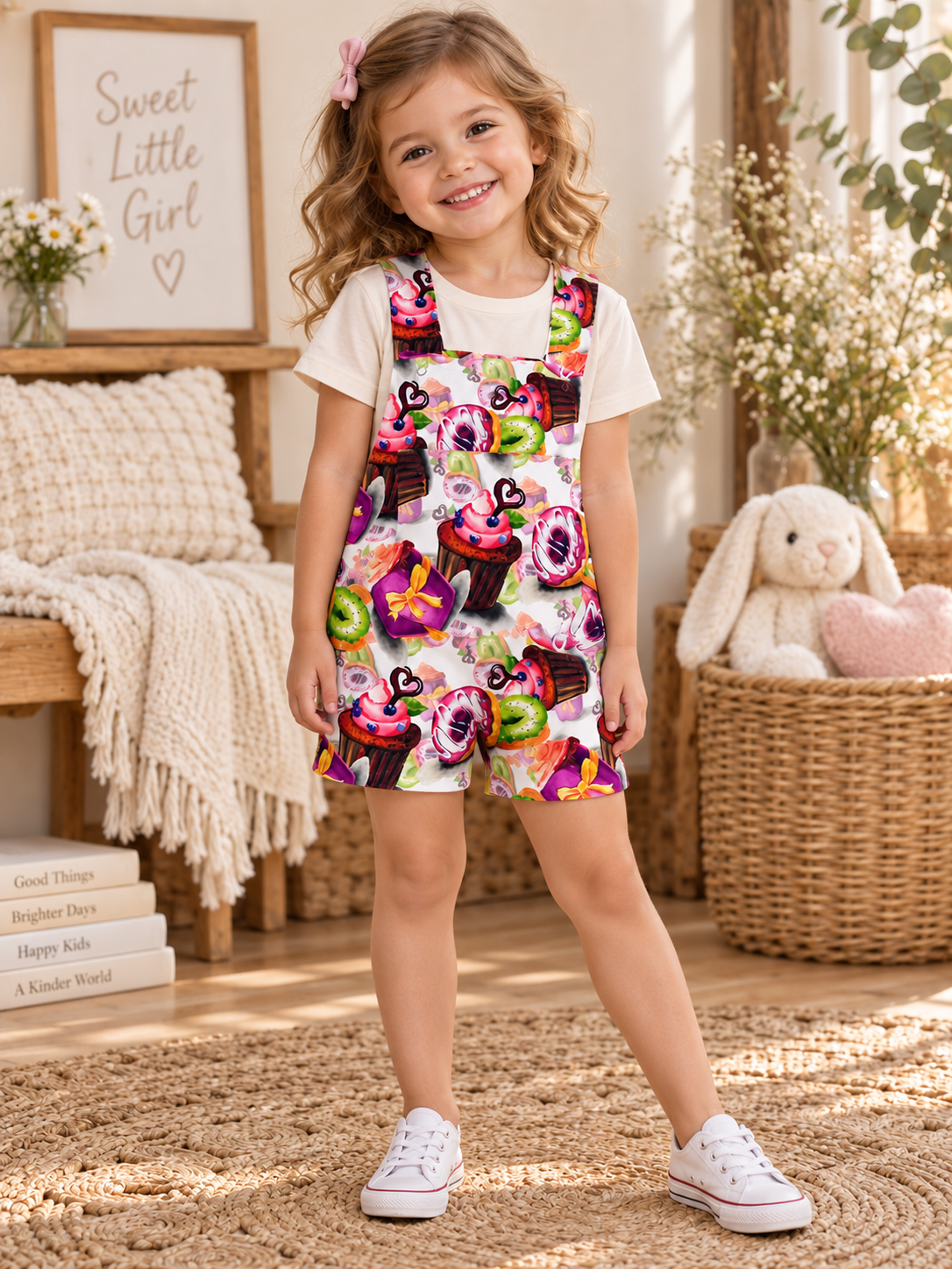 Child wearing Girls Candy Overalls