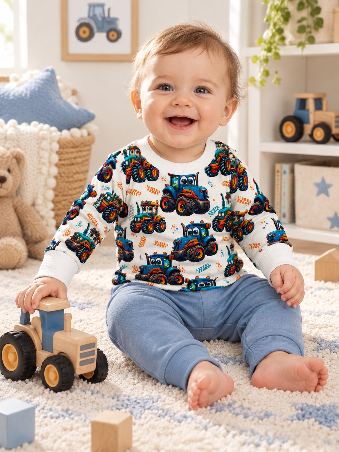 Baby boy wearing Boys and Baby Boys Tractors Top