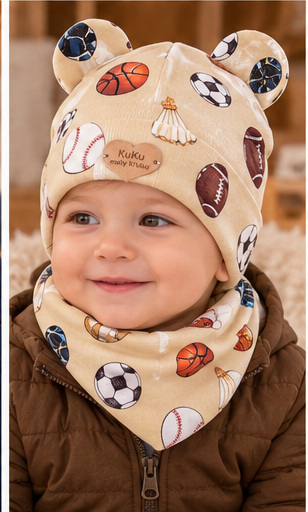 Child wearing Boys Balls Hat Set with Bear Ears
