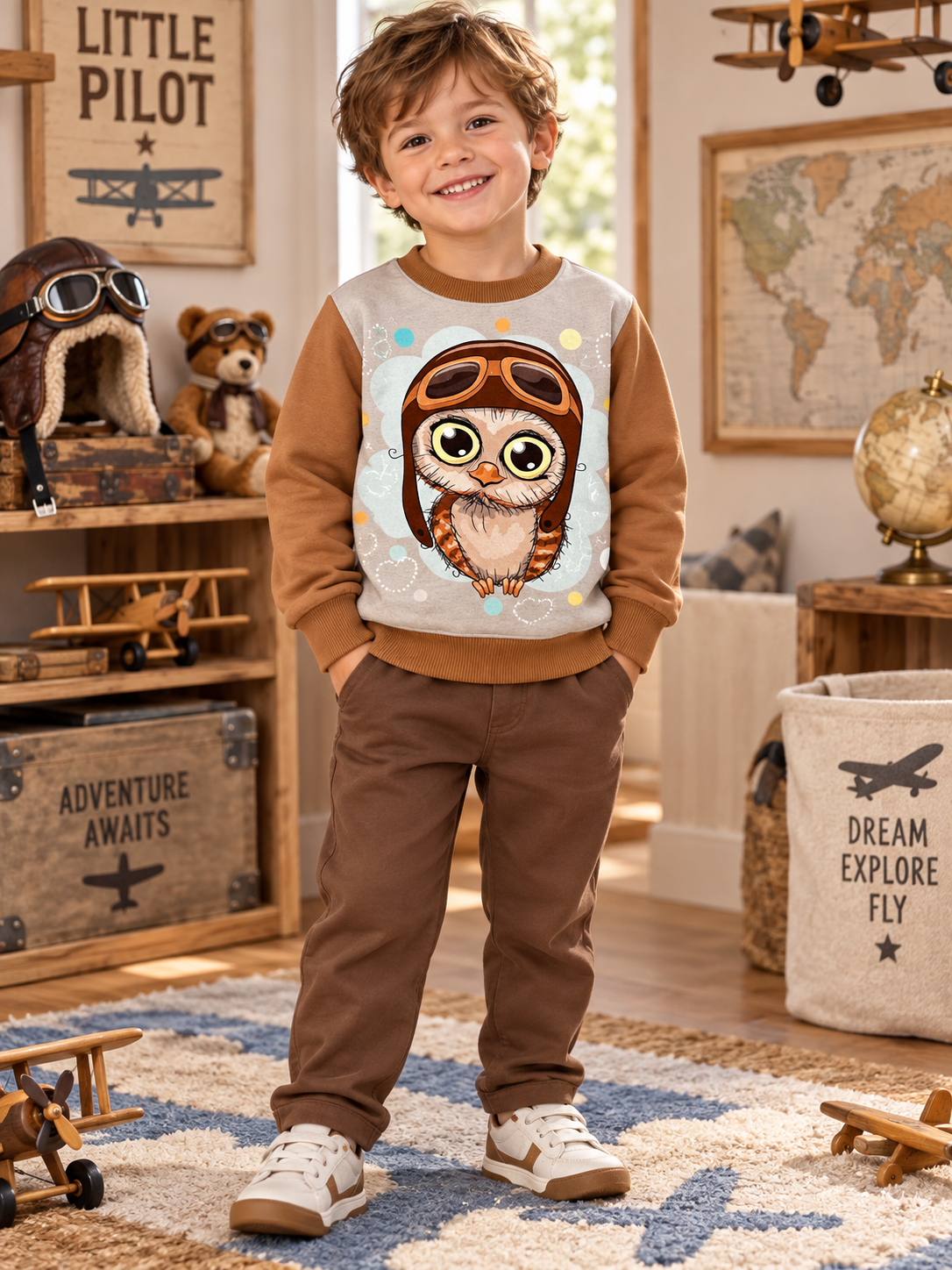 Boy wearing Boys Owl Sweatshirt