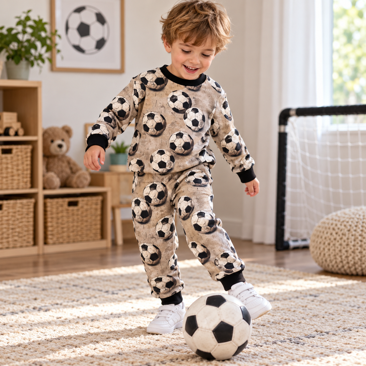 Boys Soccer Ball Tracksuit worn by a child in a natural lifestyle scene