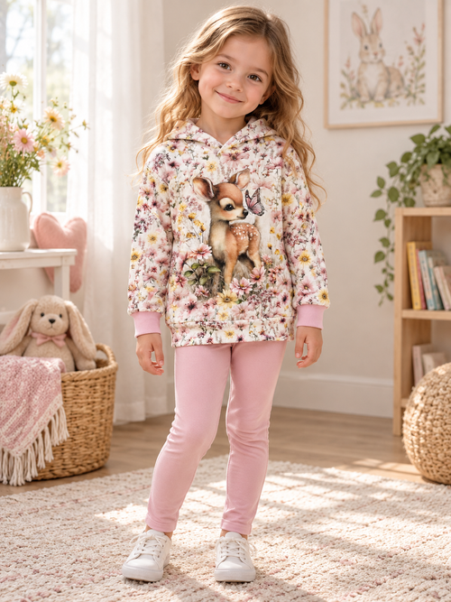 Child wearing Girls Deer Hoodie