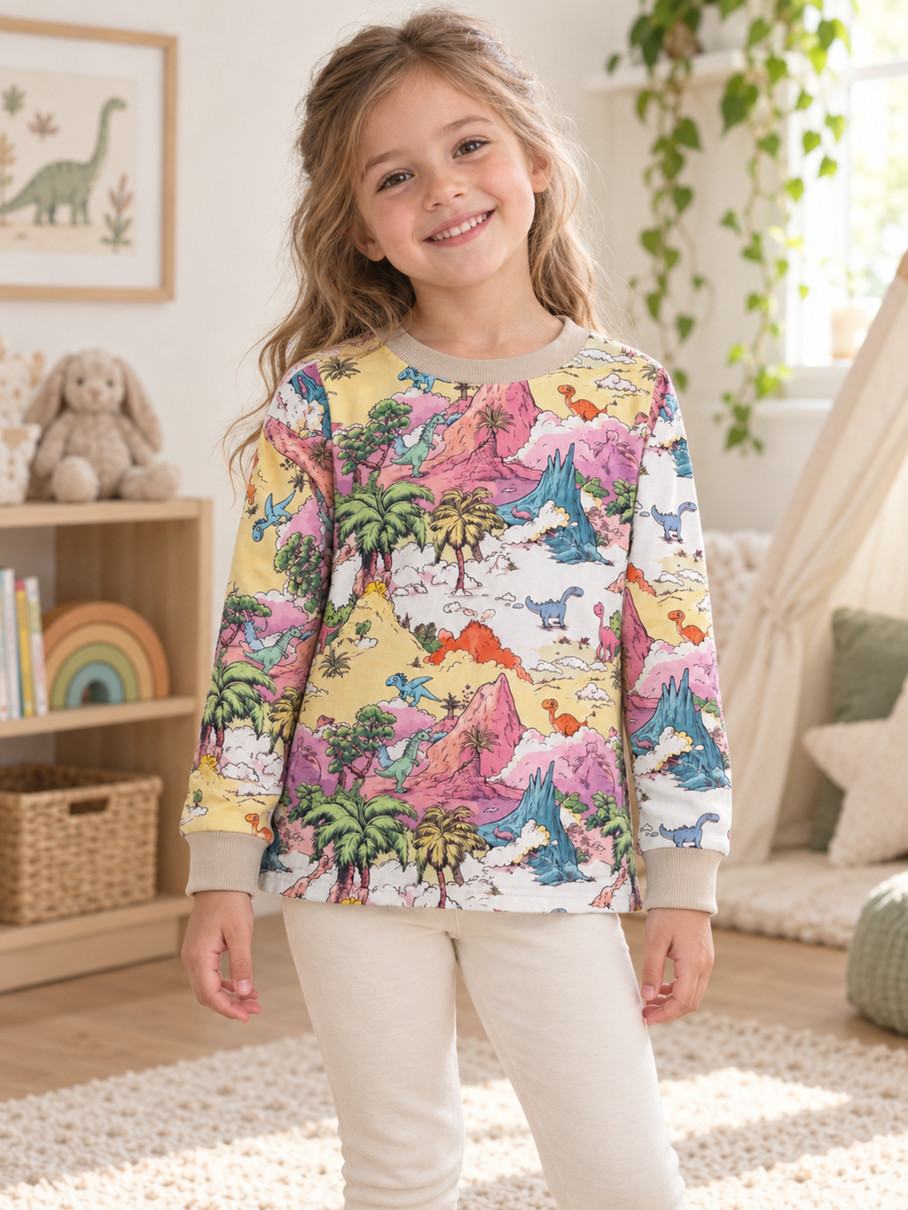 Child wearing Girls Dinosaurs Blouse