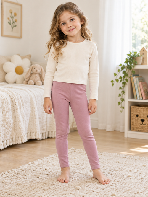 Child wearing Girls Dusty Pink Leggings