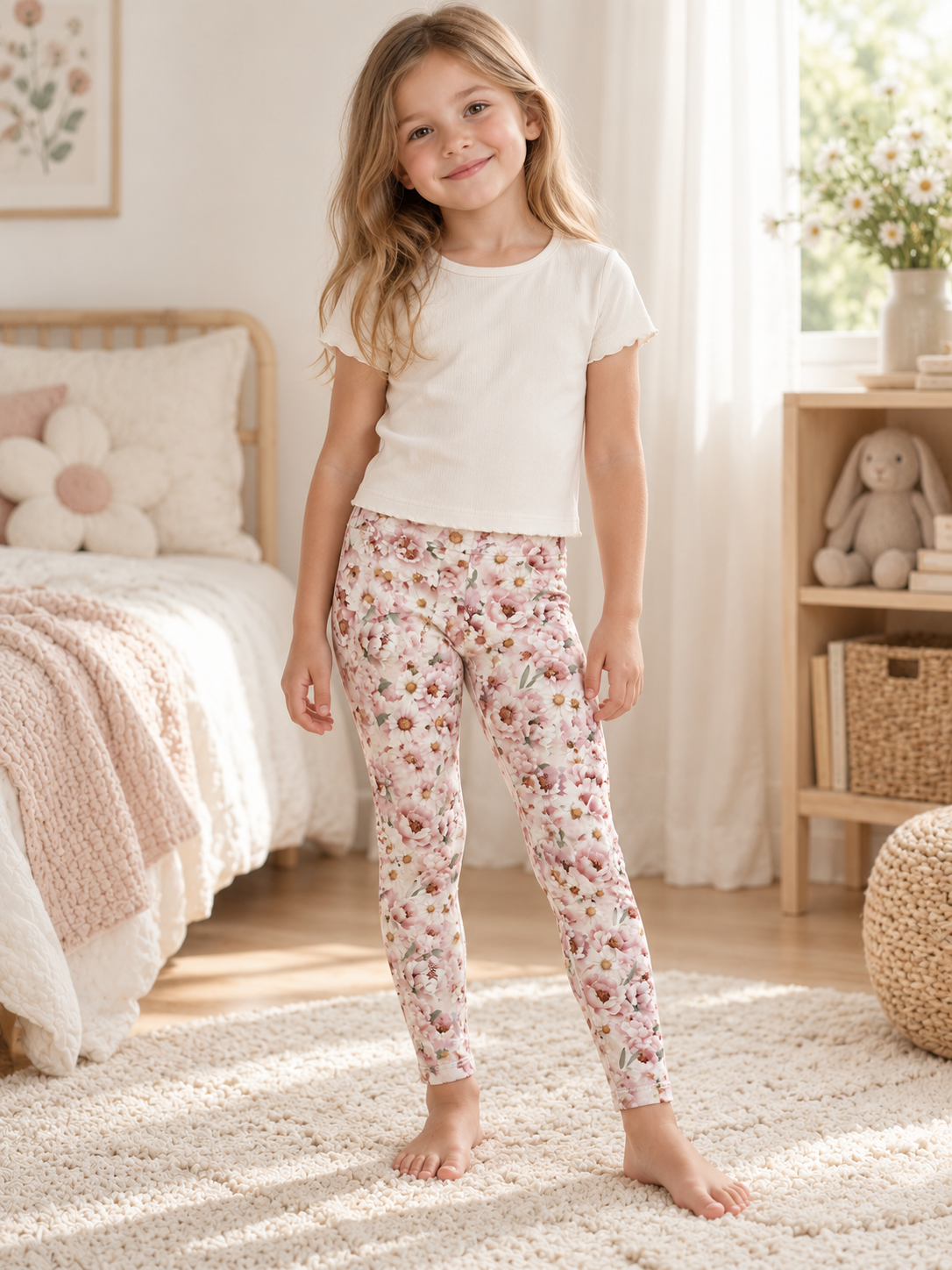 Child wearing Girls Flowers Leggings