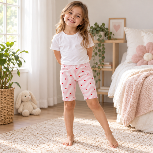 Child wearing Girls Hearts Pajama Shorts in a natural lifestyle setting