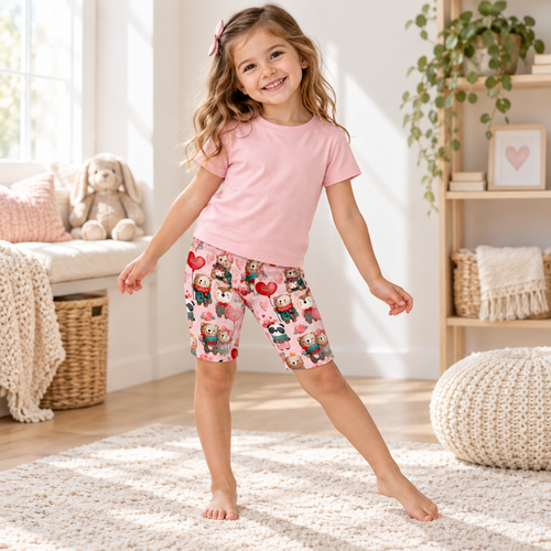 Child wearing Girls Pink Bears Short Leggings in a natural lifestyle setting