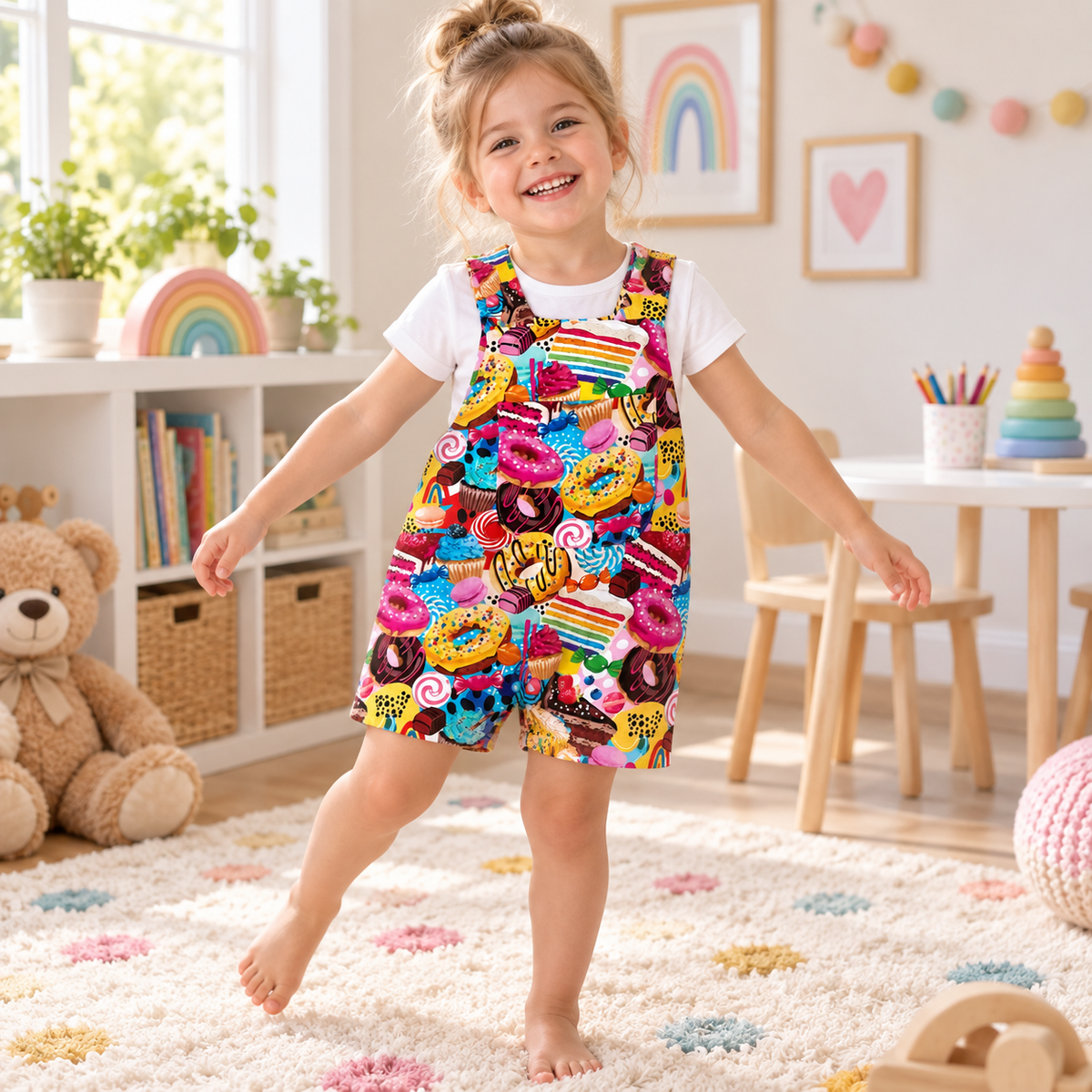 Child wearing Girls Sweets Overalls in a natural lifestyle setting